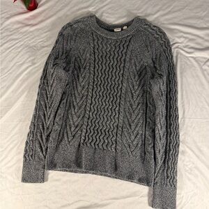 GAP Black & White / Dark Gray Marled Cable-Knit Crewneck Sweater Size S